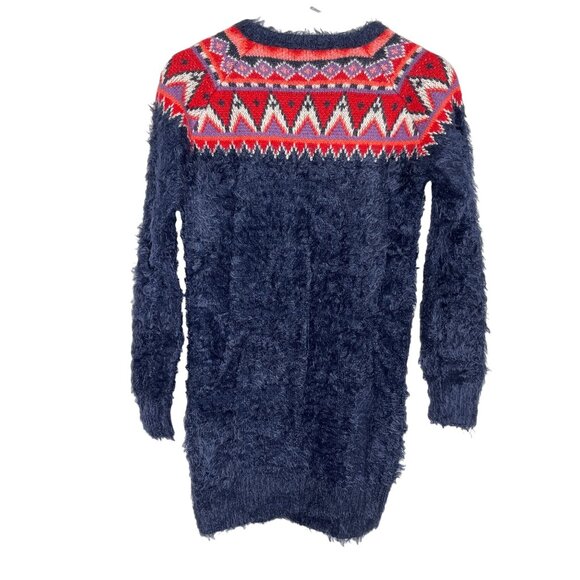 Gap Kids Fuzzy Fair Isle Sweater Dress Blue Red Knit Long Sleeve Winter Cozy - Picture 9 of 12